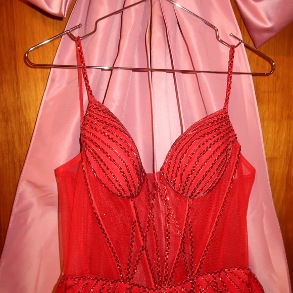 Cinderella Divine CD863 Long Formal Beaded Sheer Dress - Picture 3 of 8